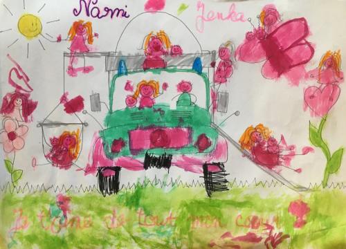 How Denisa drew me and Naomi coloured me, age 4